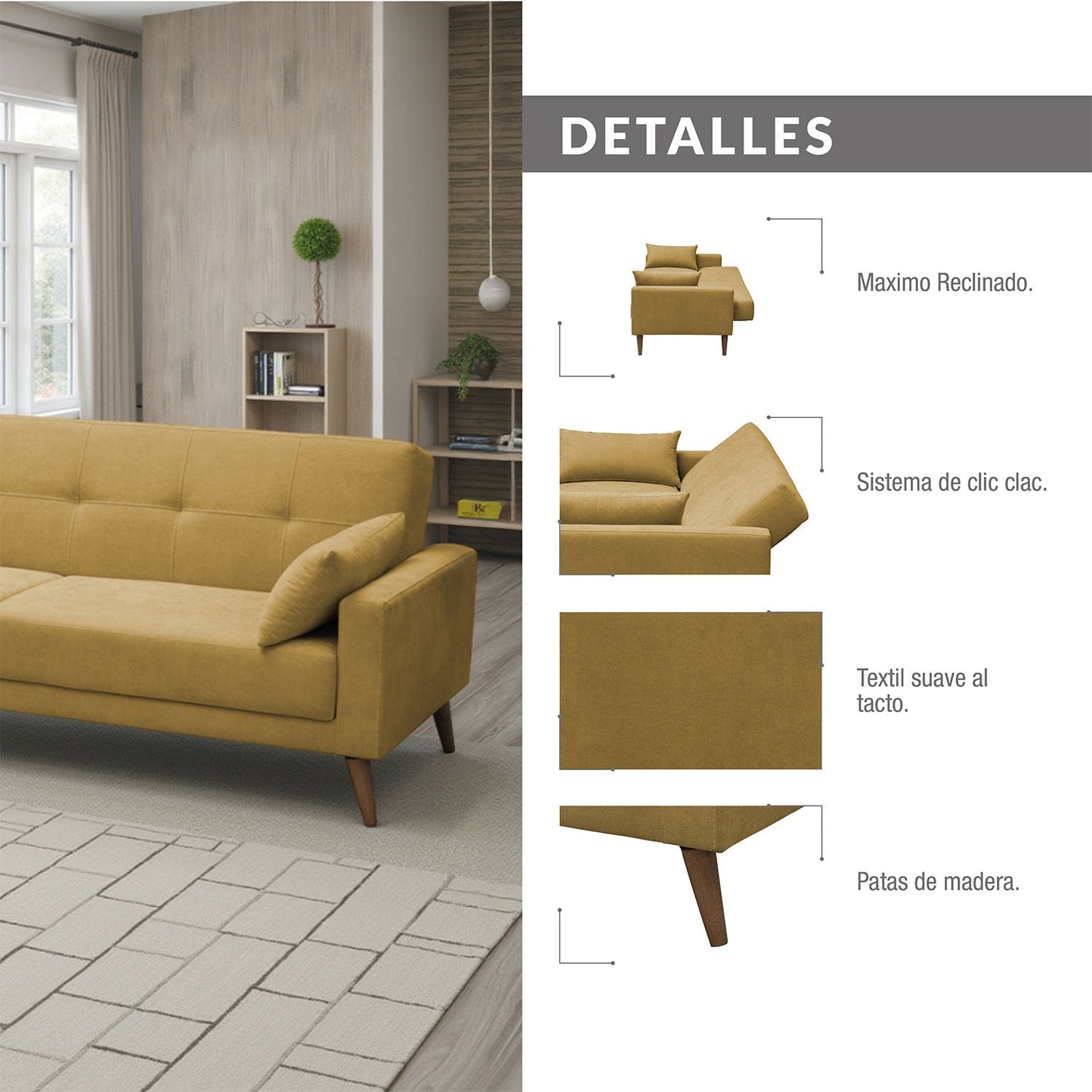 SOFA CAMA TOVIC  MICROFIBRA MOSTAZA