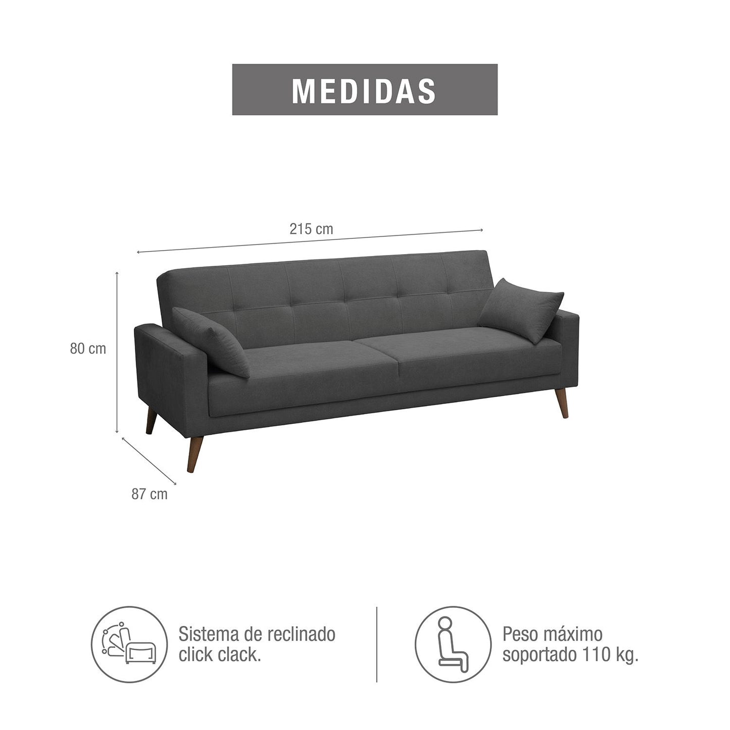 SOFA CAMA TOVIC  MICROFIBRA PLOMO