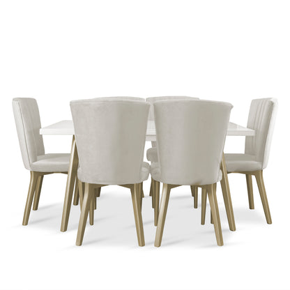 Comedor 6 puestos regina blanco perla-champaña Microfibra crudo