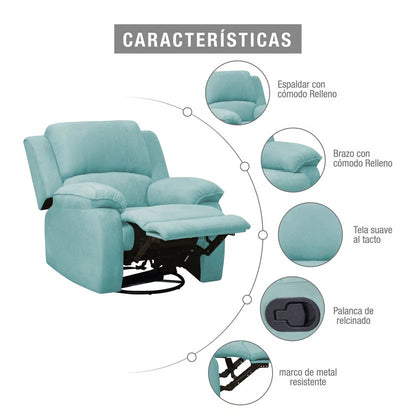 SILLA RECLINABLE MECEDORA GIRATORIA TOKIO MICROFIBRA. AQUA