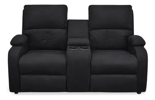SOFA RECLINABLE AMBER  2P CONSOLA MICROFIBRA NEGRO