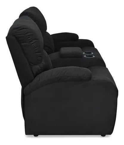 SOFA RECLINABLE AMBER  2P CONSOLA MICROFIBRA NEGRO