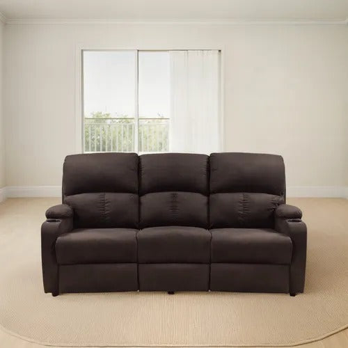 SOFA RECLINABLE AMBER 3 PUESTOS  MICROFIBRA CHOCOLATE
