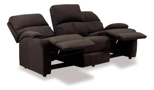 SOFA RECLINABLE AMBER 3 PUESTOS  MICROFIBRA CHOCOLATE