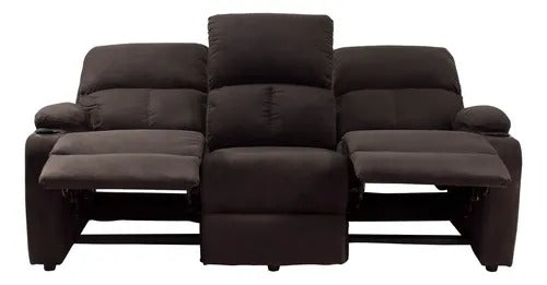 SOFA RECLINABLE AMBER 3 PUESTOS  MICROFIBRA CHOCOLATE
