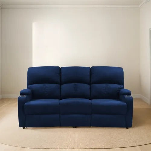 SOFA RECLINABLE AMBER 3 PUESTOS  MICROFIBRA AZUL