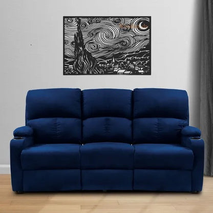 SOFA RECLINABLE AMBER 3 PUESTOS  MICROFIBRA AZUL