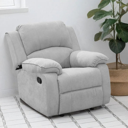 SILLA RECLINABLE MECEDORA GIRATORIA BRUK MICROFIBRA. PLATA