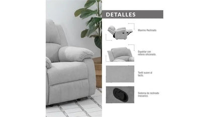 SILLA RECLINABLE MECEDORA  BROOKLYN  MICROFIBRA. PLATA