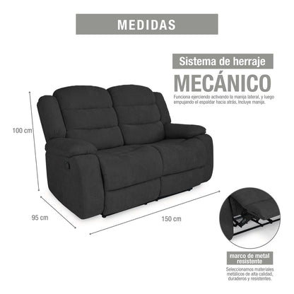 SOFA RECLINABLE GRAND 2 PUESTOS  MICROFIBRA GRIS PLOMO