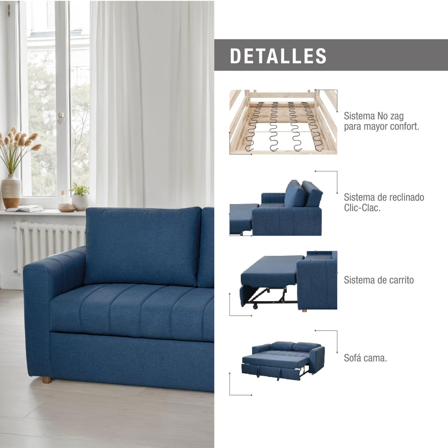 SOFA CAMA KENIA  140  MICROFIBRA AZUL