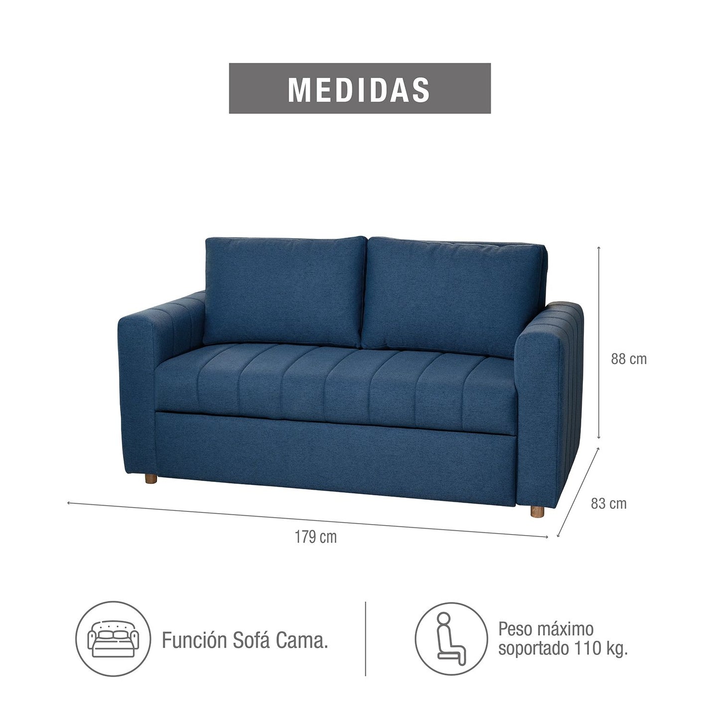 SOFA CAMA KENIA  140  MICROFIBRA AZUL