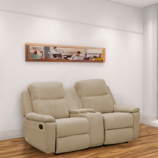 SOFÁ RECLINABLE CON CONSOLA MARSELLA 2 PUESTOS MICROFIBRA CAMEL