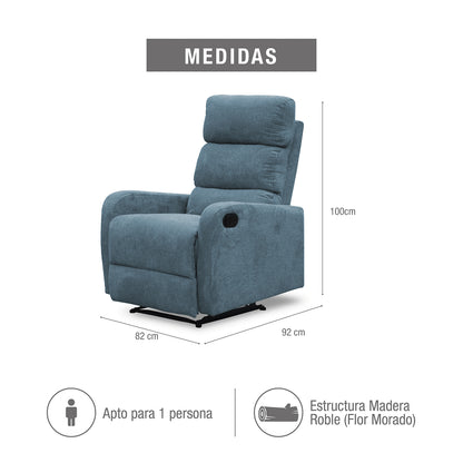 SILLA RECLINABLE ESTÁTICA PEKIN  1 PUESTO  MICROFIBRA INDIGO