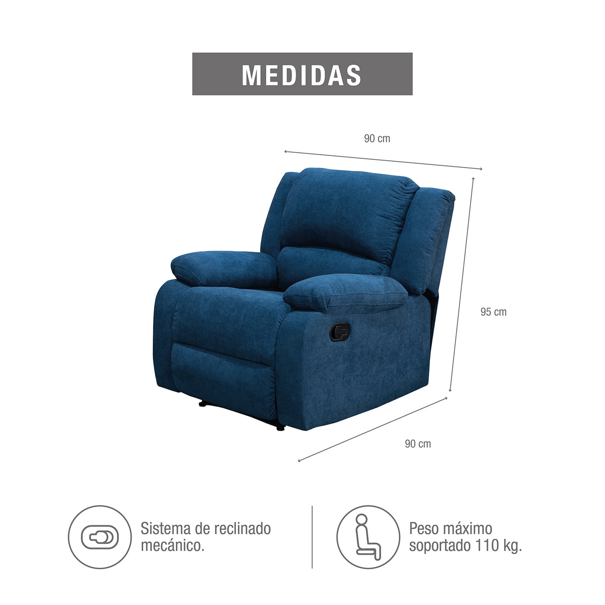 Reclinable Sull estática Microfibra Azul