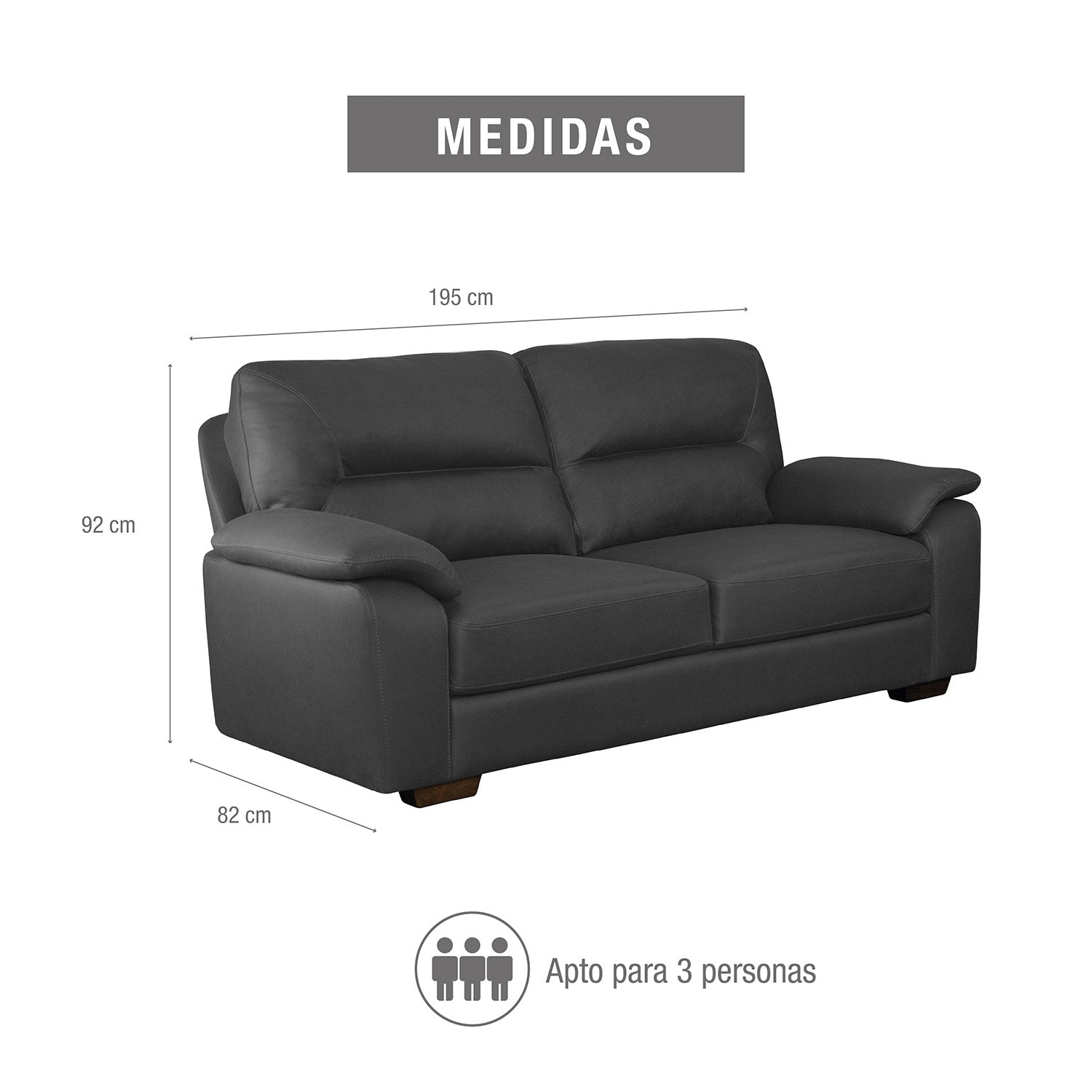 Sofá albert 3 Puestos Cuerotex Gris Plomo
