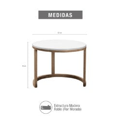 Set mesa nova en natural oscuro con puff en tela plata