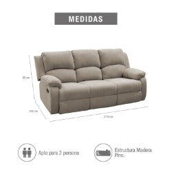Sofá rec Brooklyn 3 ptos estático USB microfibra camel