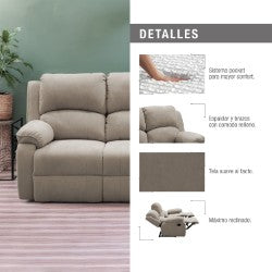 SOFA REC BROOKLYN3 PTOS ESTATICO USB MICROFIBRA  CAMEL