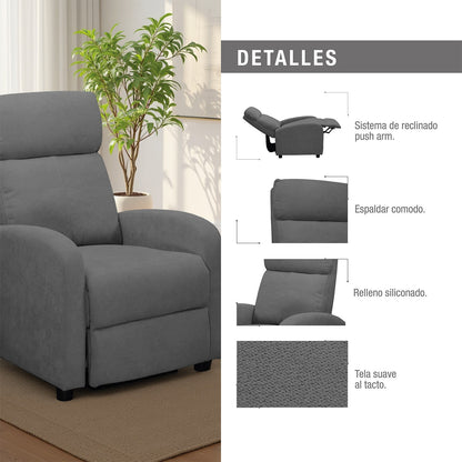 SILLA RECLINABLE DALY 1 PUESTO ESTATICO MICROFIBRA GRIS