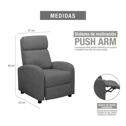 SILLA RECLINABLE DALY 1 PUESTO ESTATICO MICROFIBRA GRIS