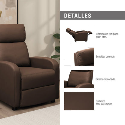 Silla reclinable daly 1 puesto estatico sintetico chocolate