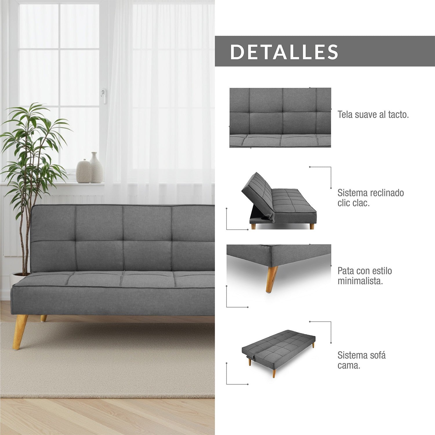 Sofa cama new dax microfibra gris oscuro