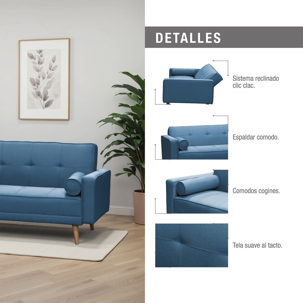 Sofa cama jack microfibra azul
